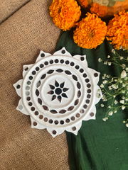 Handcrafted Sunflower Lippan Art Diya / Candle / Small Idol Holder | Wall & Floor Decor | Handmade in India | 5.5 Inch