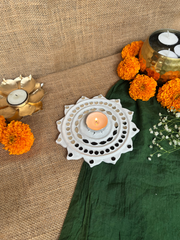 Handcrafted Sunflower Lippan Art Diya / Candle / Small Idol Holder | Wall & Floor Decor | Handmade in India | 5.5 Inch