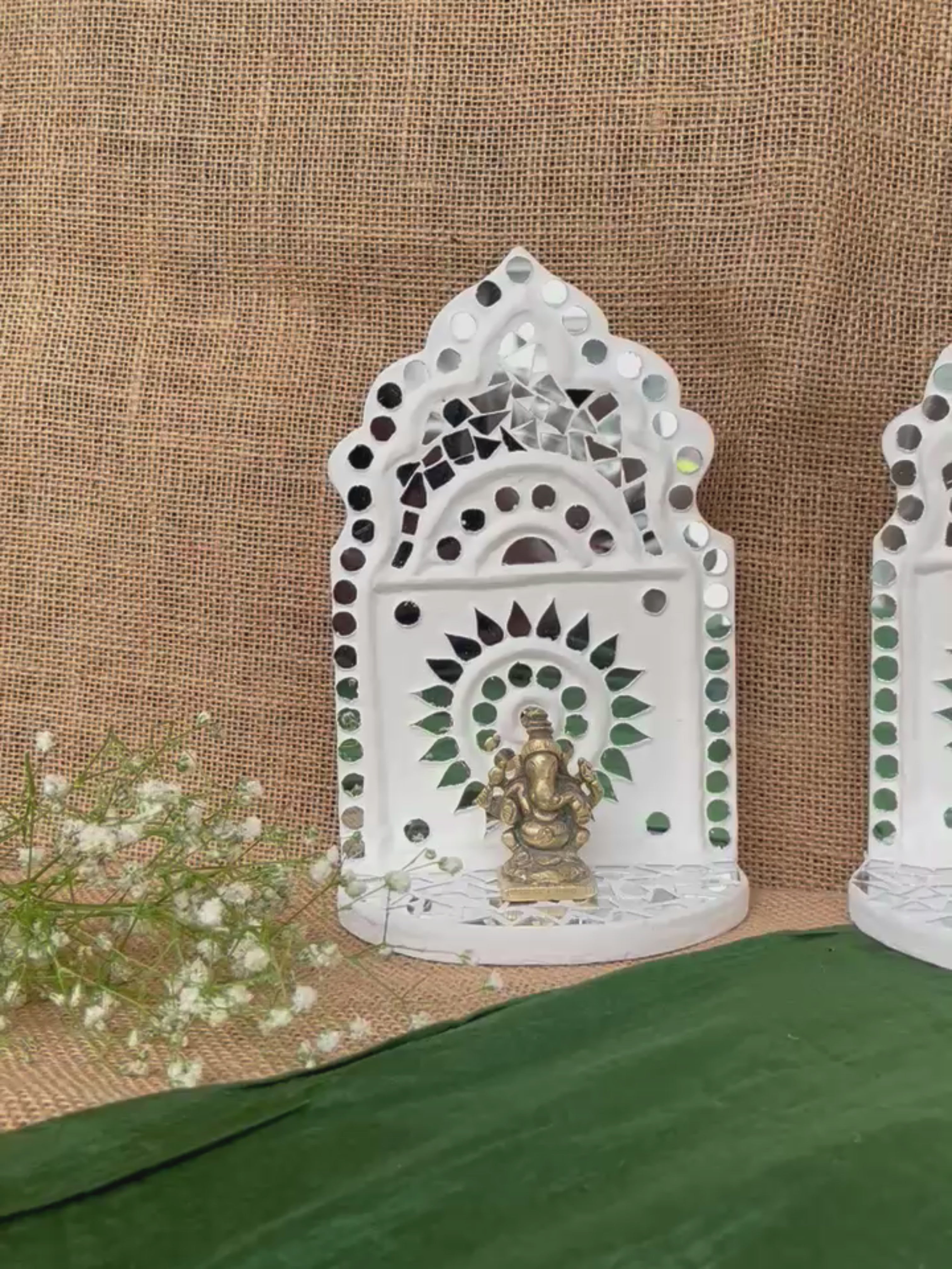 Handcrafted Lippanart Wall Hanging Jharokha Candle / Small Idol Holder Size - 7x4 Inch